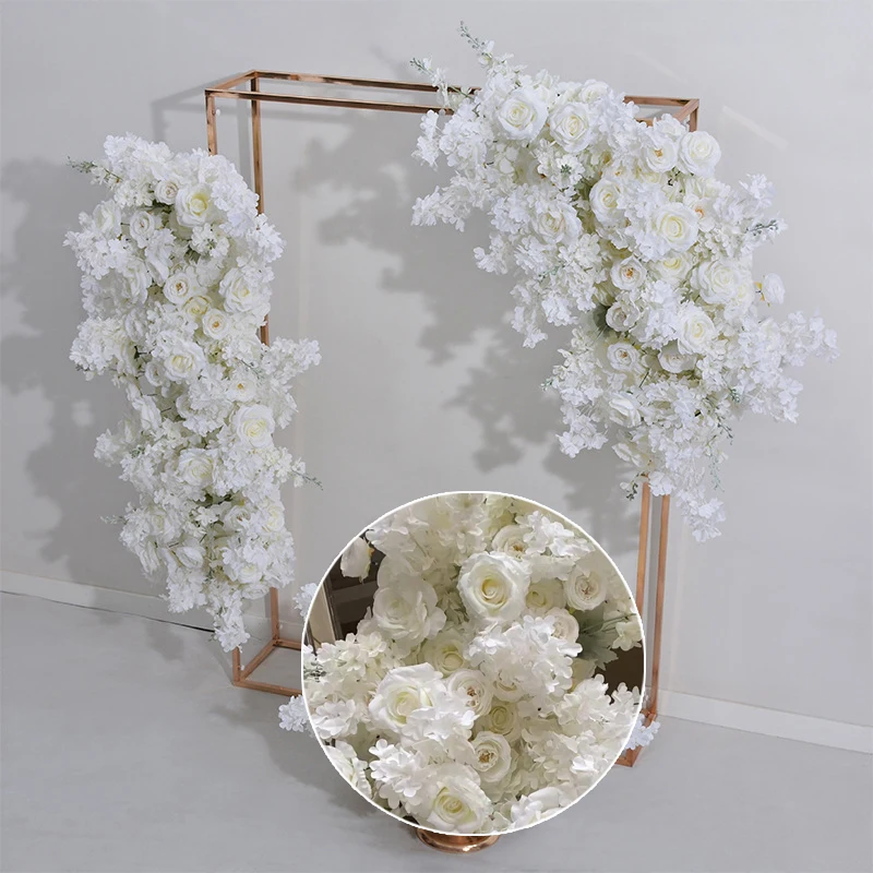 White Rose Artificial Cherry Blossom Arch Decor Hang Flower Row Backdrop Wedding Wall 5D Floral Arrangement Party Window Display