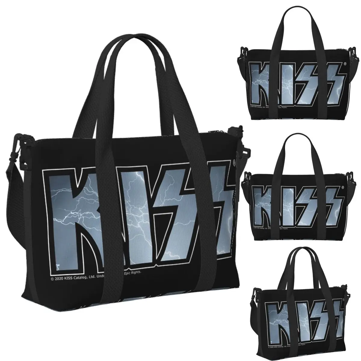 

Custom Kiss Rock Band Retor Beach Travel Bag Large Capacity Tote Bags for Gym Yoga Women Shopping Duffle Shoulder Bag