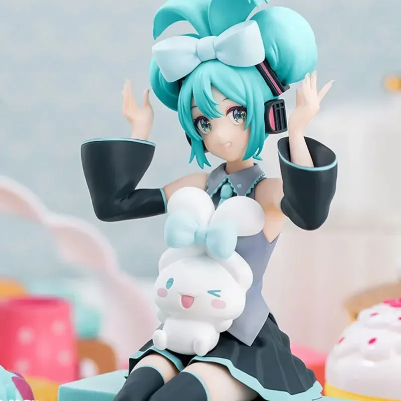 Genuine Original Sega Miku X Cinna moroll Figure Anime Miku Sit Figurine Models Garage Kit Action Collectible Children Gift