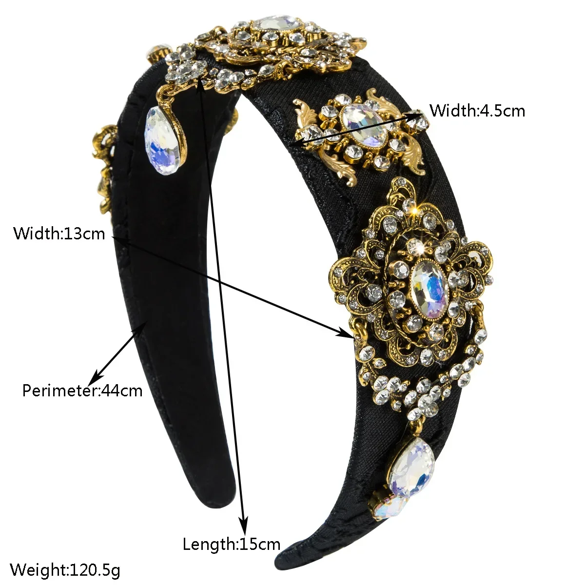 Trendy Court Style Retro Embroidered Rhinestone Headband Water Drop Pendant Party Luxury Hair Accessories for Women