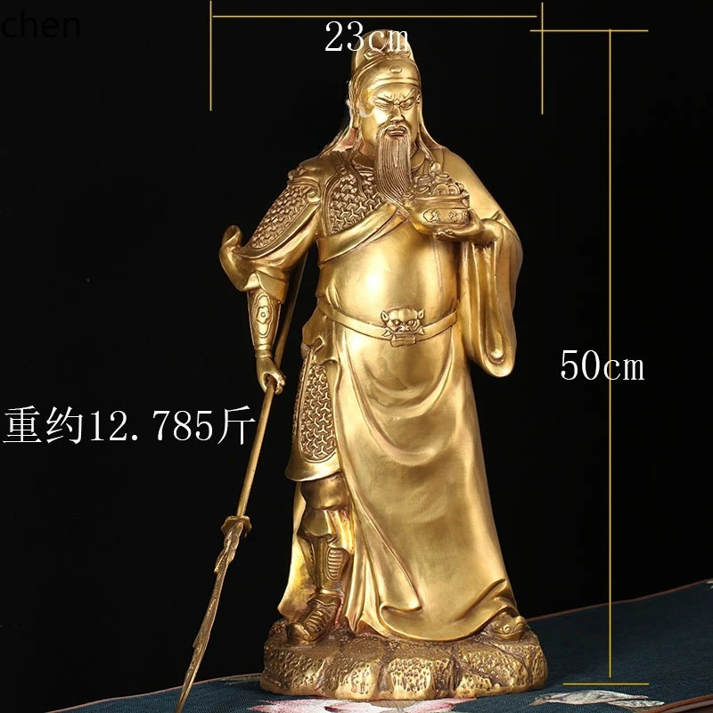 YFY  brass guan gong holding ingot buddha statue - chinese style guardian deity figurine