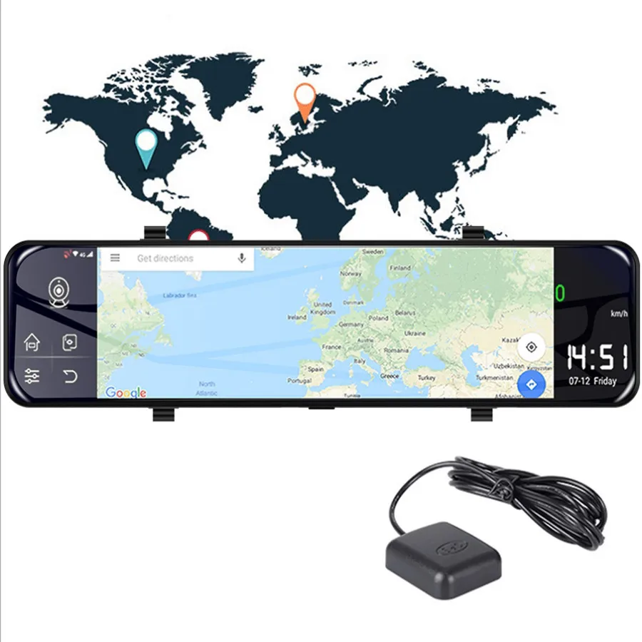 12'' 4+32G Android 8.1 Car RearView Mirror Stream Media Dual Lens 1080P ADAS DVR Dash Cam 4G Wifi Navigator Dashcam