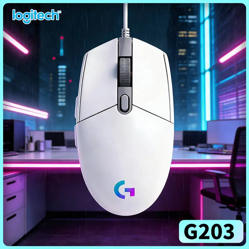 Logitech G203 Gaming Mouse 8000 DPI Sensor RGB Lighting Sync 6 Buttons 2-Year Warranty Windows Mac ChromeOS Sharp Fit