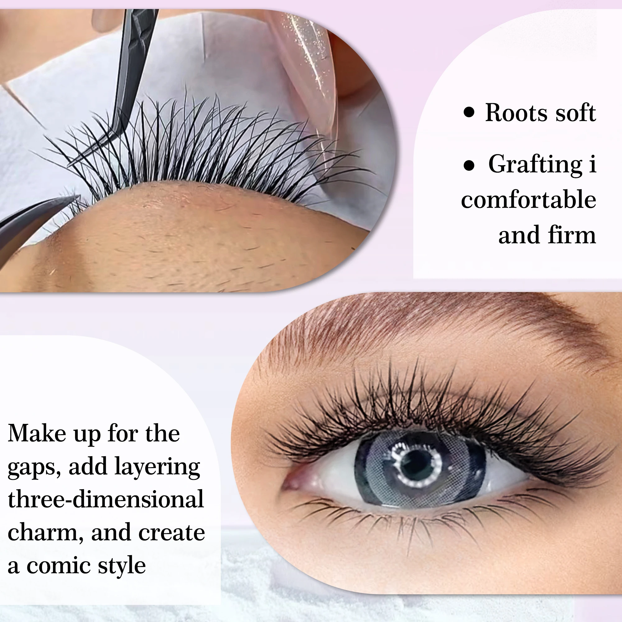 CoMango 3D W Three Core Eyelashes Extension C/D Curl W Shape Premade Fans Black  Spike 3D W False Soft Natural Lashes