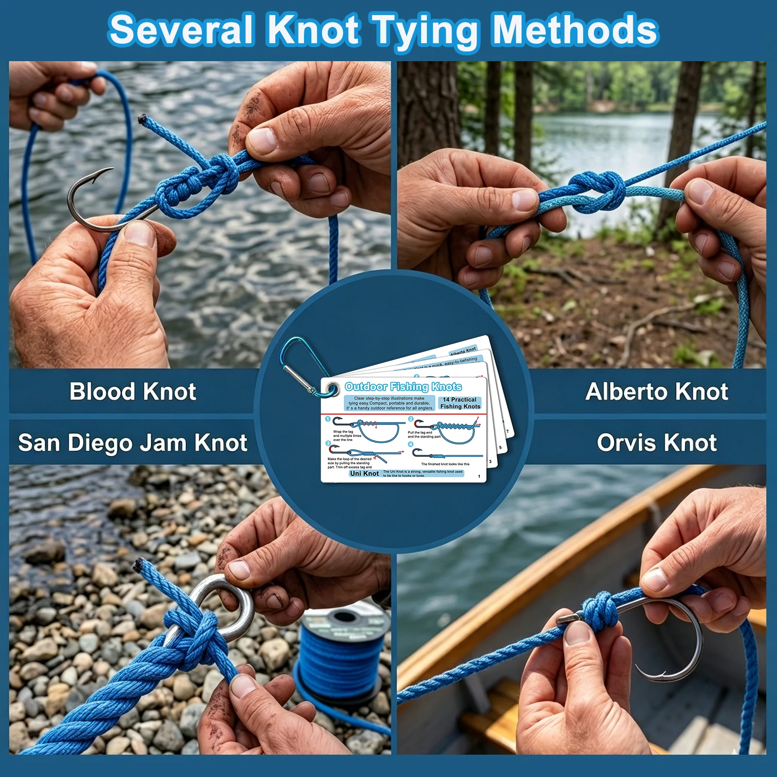 7-teiliges Set Angeln-Knotenlehrkarten mit 14 einfach zu erlernenden Anleitungen – unverzichtbar für Anfänger-Angler – Detail 6