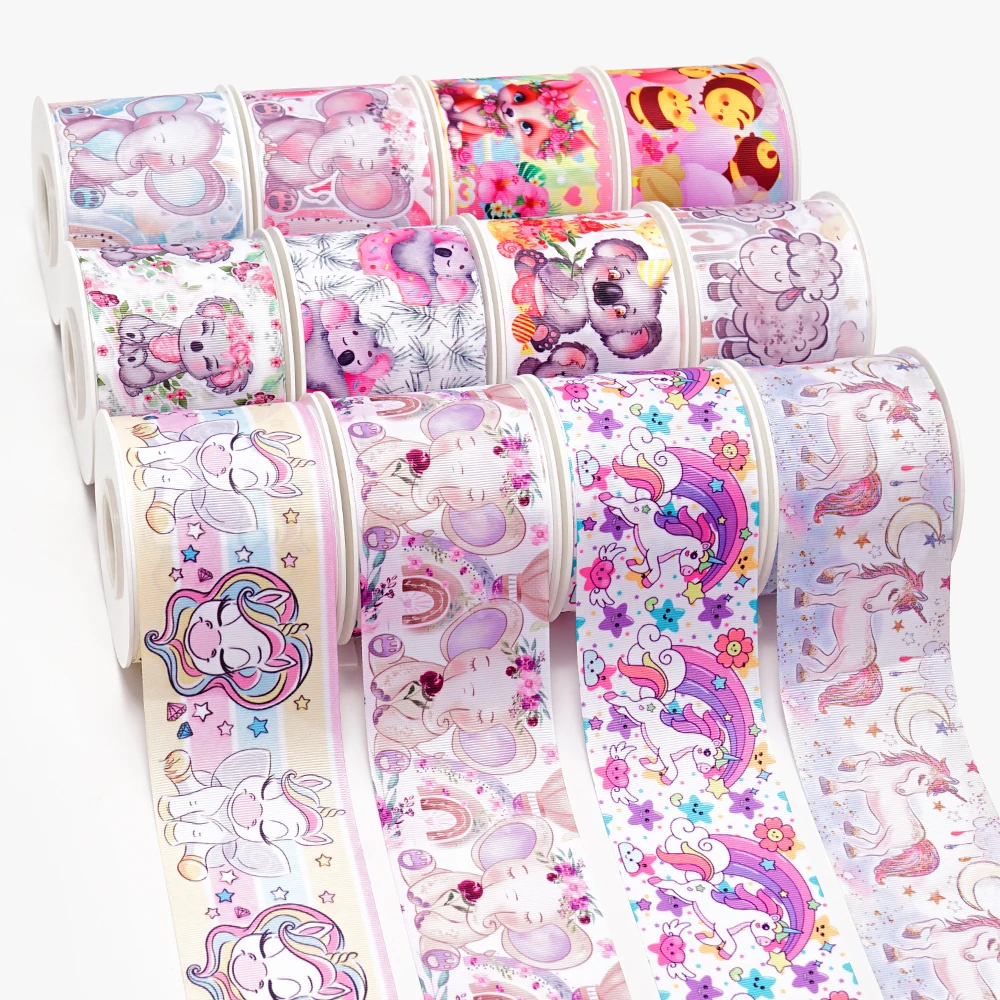 5 Yards Unicorn Elephant Koala Printed Grosgrain Satin Ribbons For Bows DIY Craft Decoration Packaging Supplies. 81377