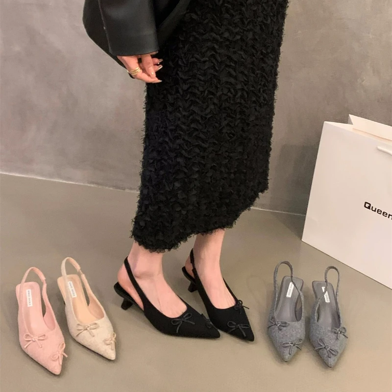 Nowe letnie buty na niskim obcasie dla kobiet Sandały Modne szpilki ze szpiczastym noskiem Eleganckie czółenka do tańca