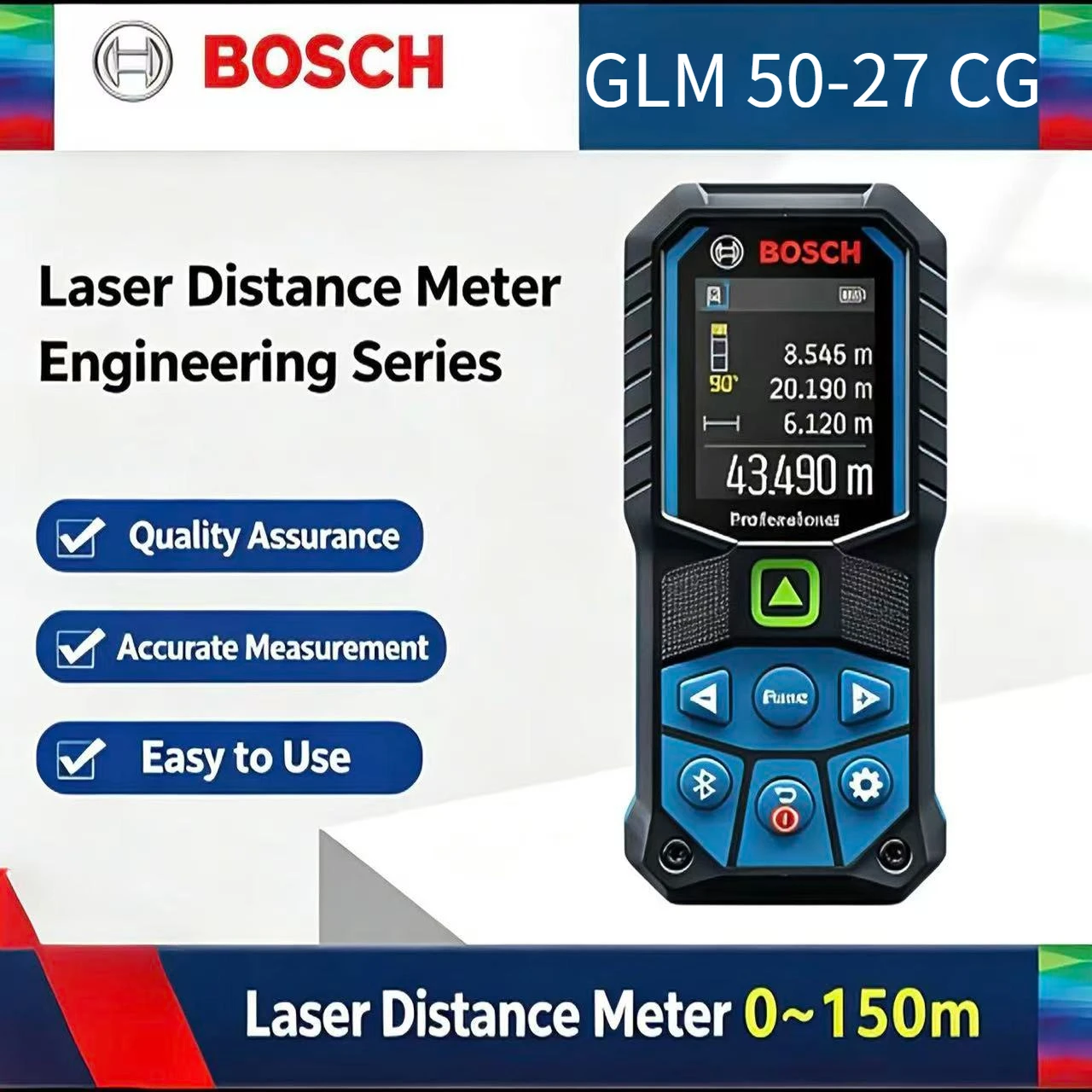 Bosch GLM 50-27 CG Green Beam Laser Meter, Compact & Shockproof, Perfect for Accurate Measurements in Bright Environments
