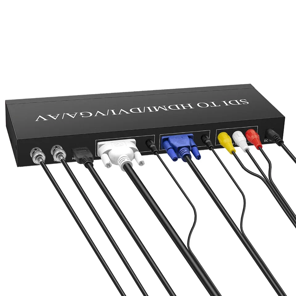 Convertidor de Audio y vídeo SD/HD/3G SDI a HDMI DVI VGA AV CVBS con adaptador de salida de bucle SDI para Monitor Multimedia HDTV