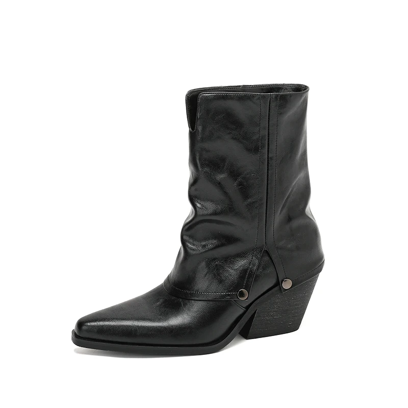 

Luxury Brand Arden Furtado Stylish Women's Western Boots Pointed Toe High Heels 6-8cm Fashion Show Winter Boots High Quality