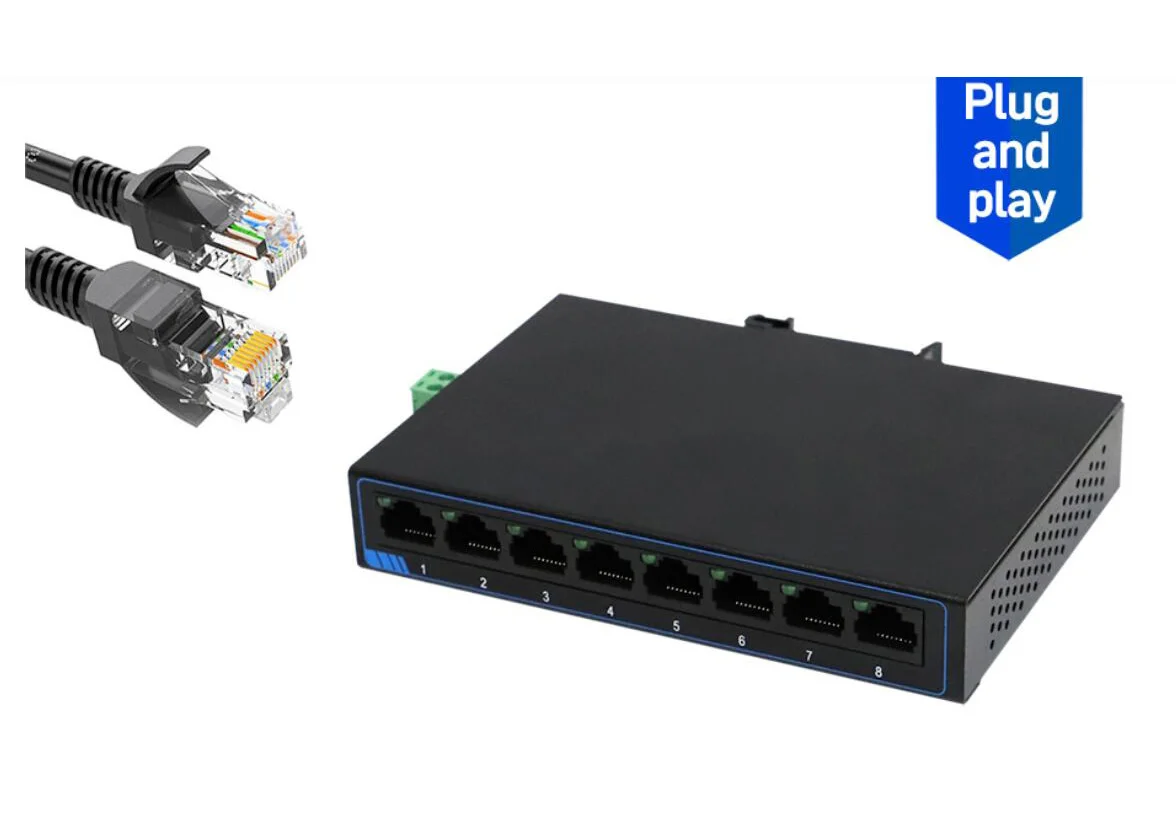 Commutateur Ethernet SF1008 8 à 8 ports 100M, connecteur de type Phoenix avec méthode d'alimentation pour touristes