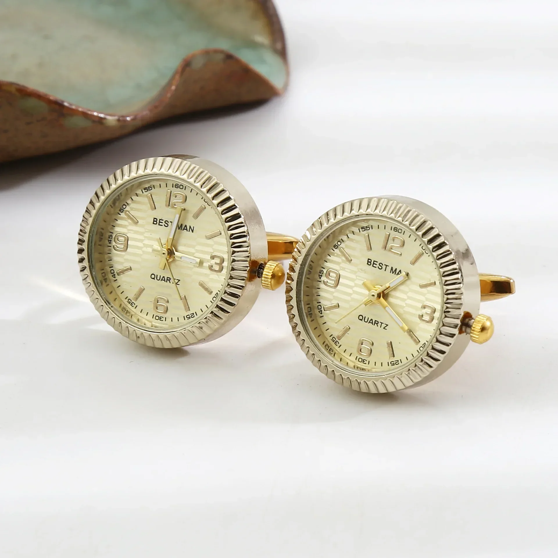 Luxury Retro Men\'s Watches Cufflinks French Shirts Cufflink Round Rotating Clock Buttons Men New High-end Business Jewelry Gifts