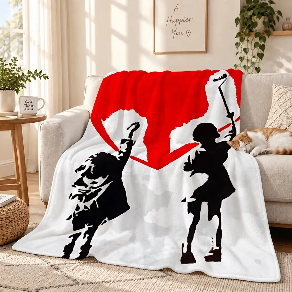 B-Banksy Street Art Throw 240g Lightweight Flannel Blanket, Soft Skin Throw Blanket for Sofa Bedroom