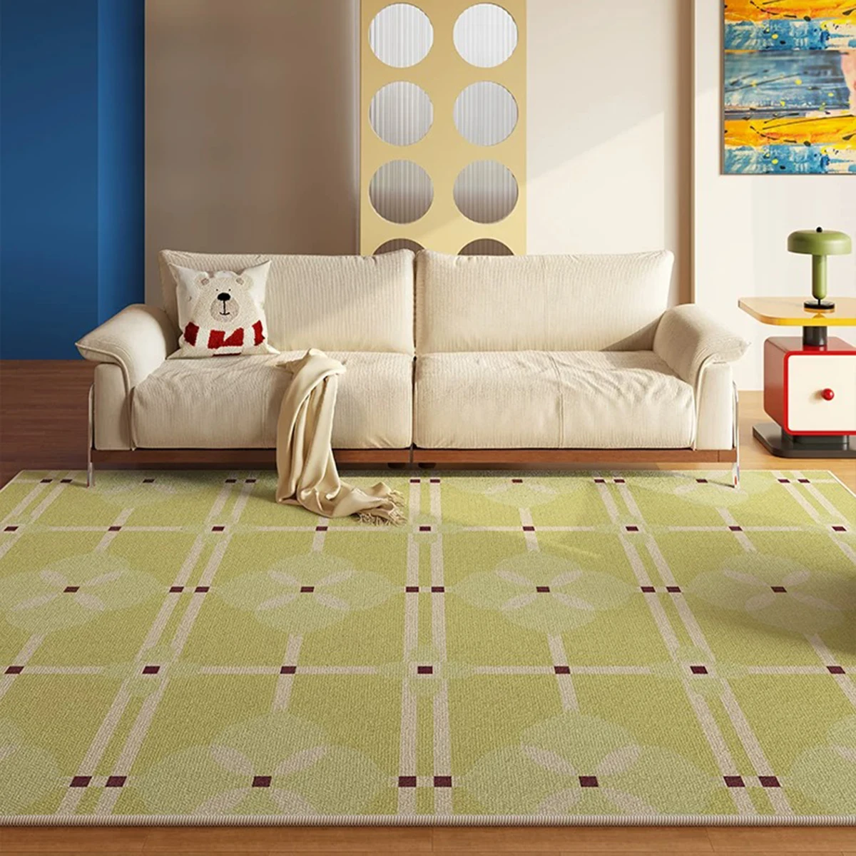 Large Area Living Room Carpet Bedroom Bedside Rugs Dopamine Geometric Pattern Light Luxury Mat Cloakroom Study Rug Decorate 거실러그