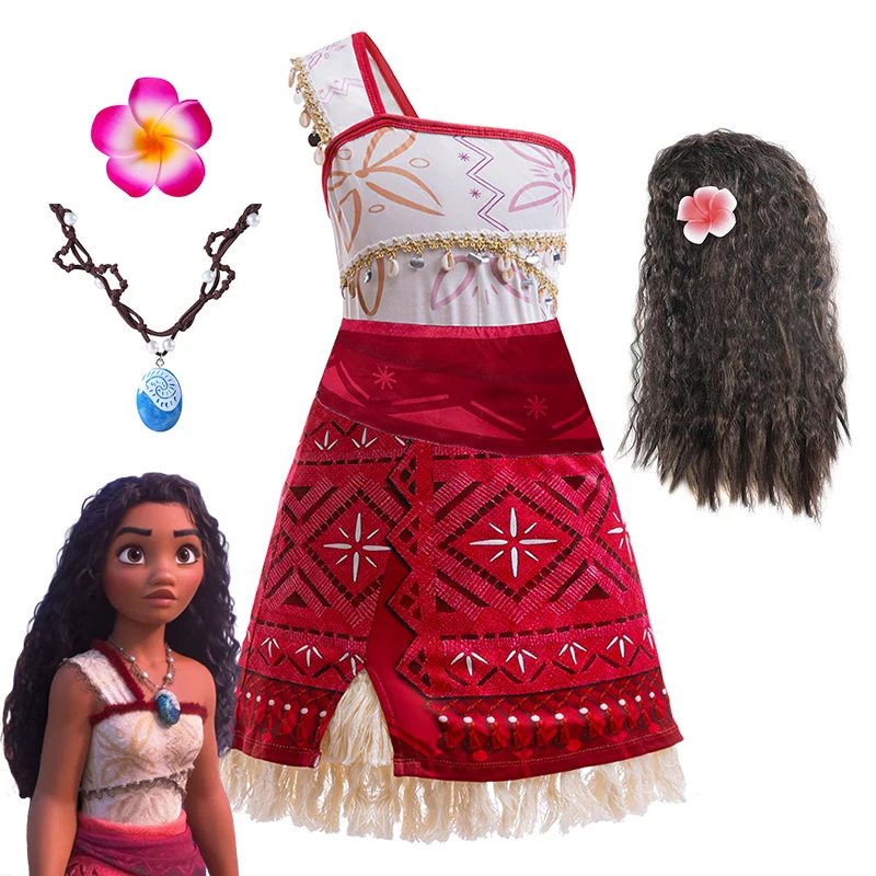 Moana Costumes for Girls Party Dresses Role Playing Ocean Adventure 2 Fancy Vaiana Carnival Princess Costume Wig Necklace Outfit