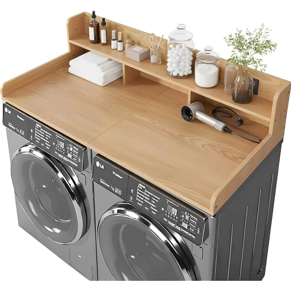 

Столешница для стиральной машины с полкой, 2-уровневая столешница для стирки над стиральной машиной и сушильной машиной, деревянный стол 54 x 27,55 для складной одежды