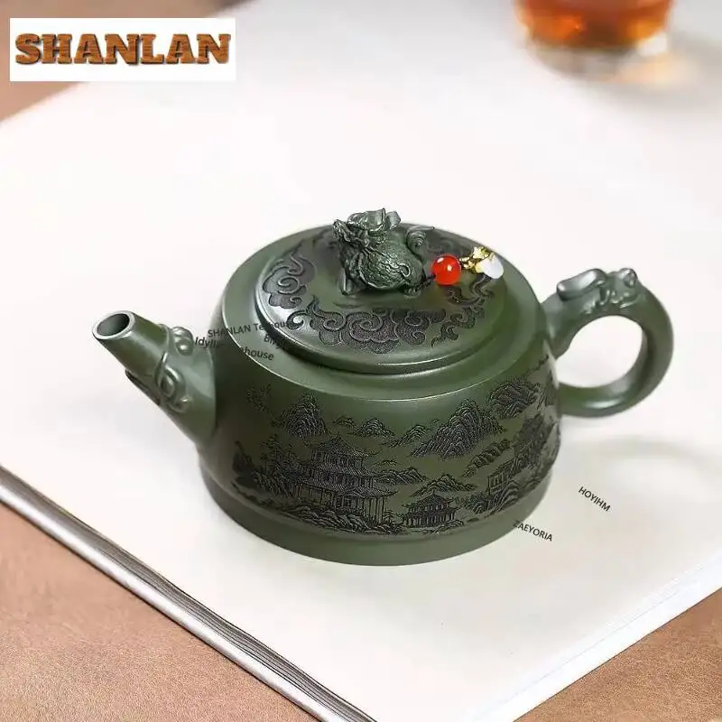 290ml Ancient Yixing Purple Clay Teapots Handmade Dragon Turtle Pot Raw Ore Green Mud Kettle With Infuser Zisha Tea Set Gift