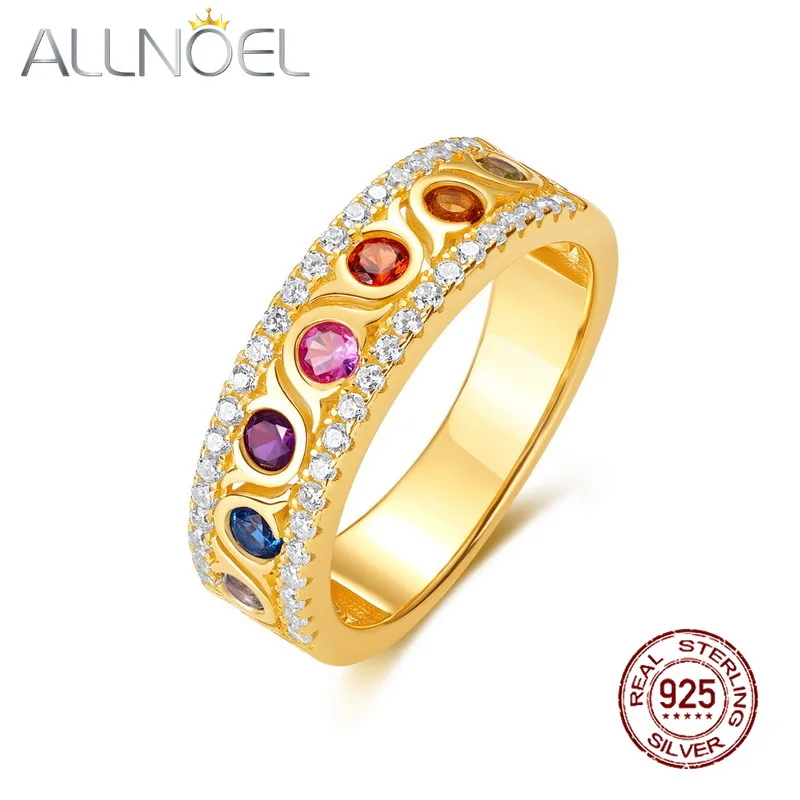 

ALLONEL 925 Sterling Silver Rainbow Colorful Zircon Ring for Women Valentine's Birthday Fine Gifts Wedding Jewelry Accessories