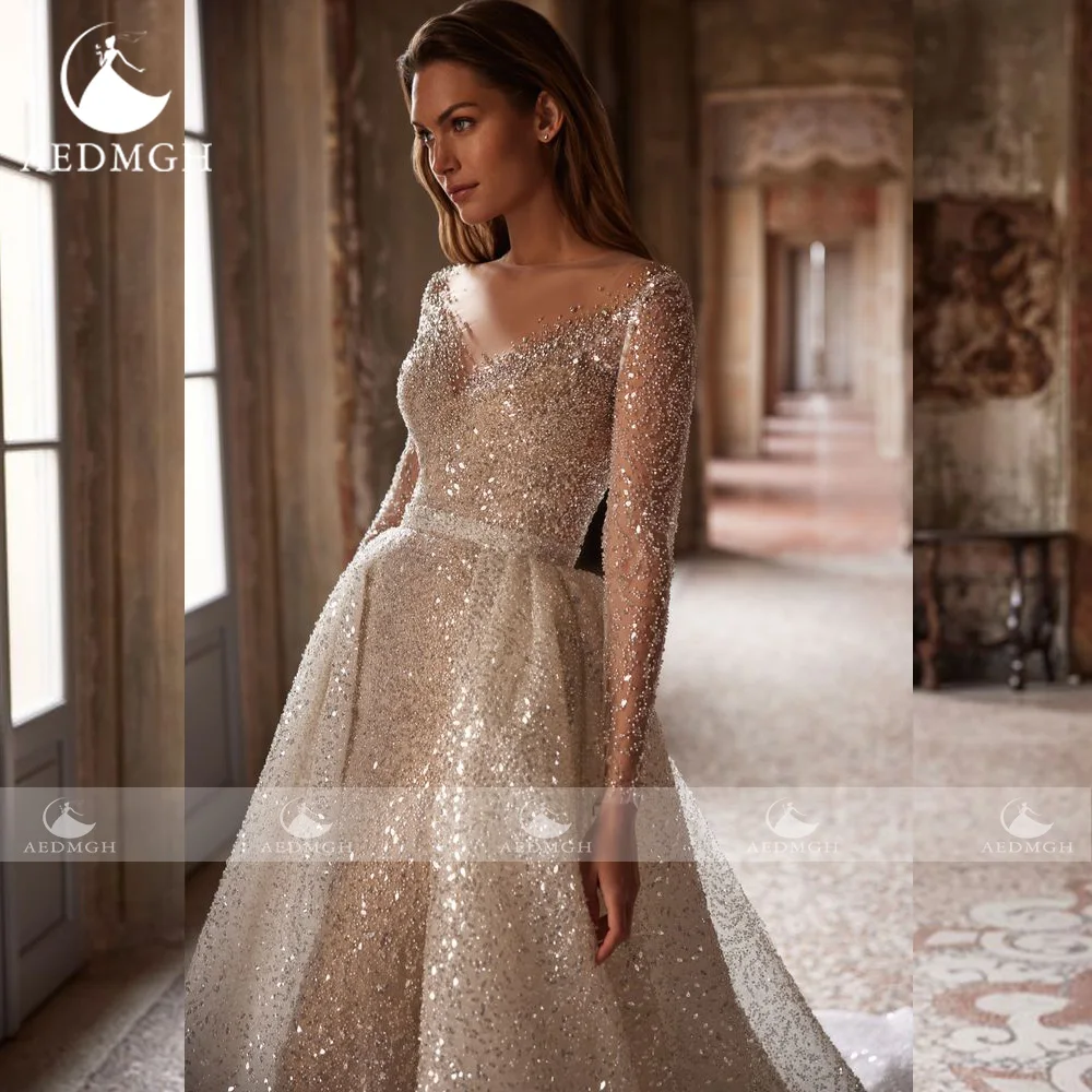 Aedmgh Mermaid Elegant Wedding Dresses Sweetheart Long Sleeve Vestido De Novia Lace Detachable Train Custom Made Bridal Gown