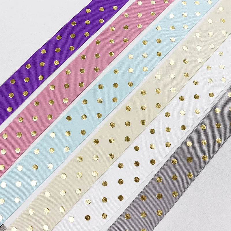 Wholesale 10Yards 38mm Gold Foil Polka Dots Printed Grosgrain Ribbon For Accessory Headwear Decoration DIY