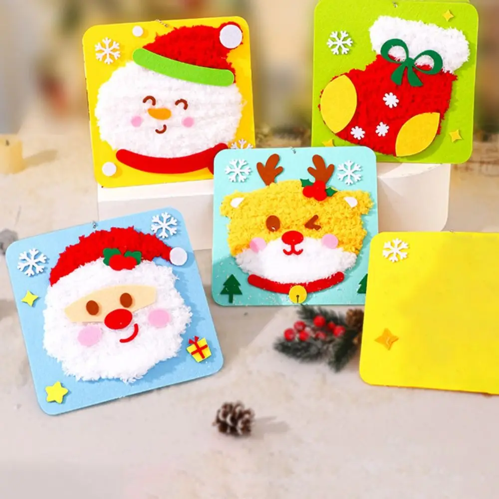 Cartoon Christmas Punch Needle Set Snowman Elk Deer Handmade Wool Painting DIY Making Material Bag Santa Claus