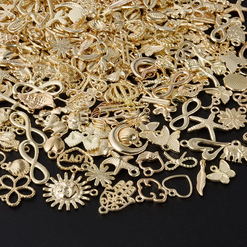 Bright Gold Color Random Mix 10/20/30/50/100pcs Starfish Hasama Butterfly Metal DIY Pendant Charm For Jewelry Making Accessories image 4