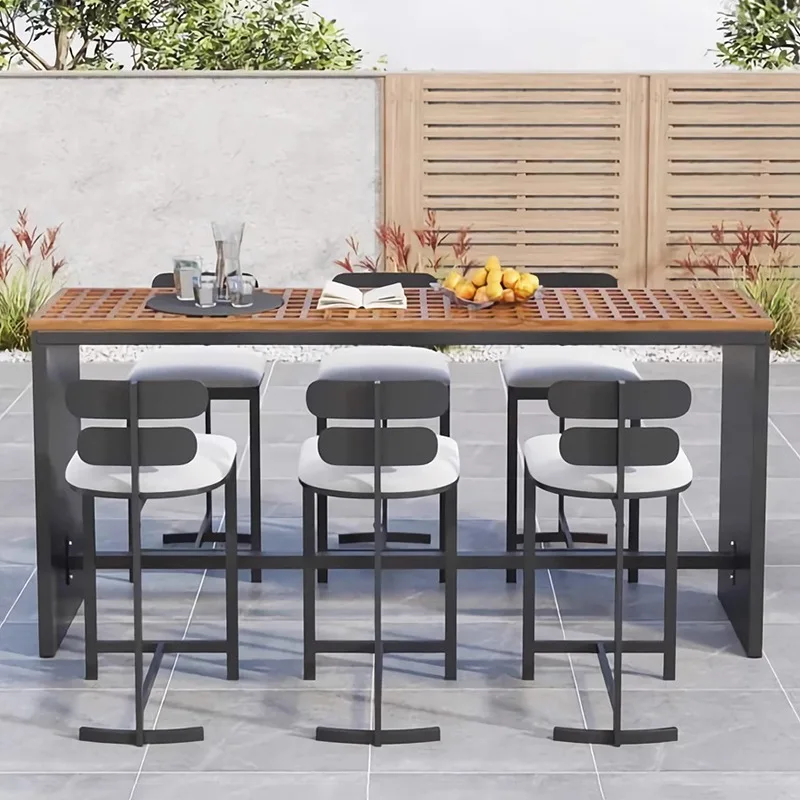

Outdoor solid wood aluminum alloy bar table and chairs milk tea shop cafe high-footed dining table and chairs outdoor ope
