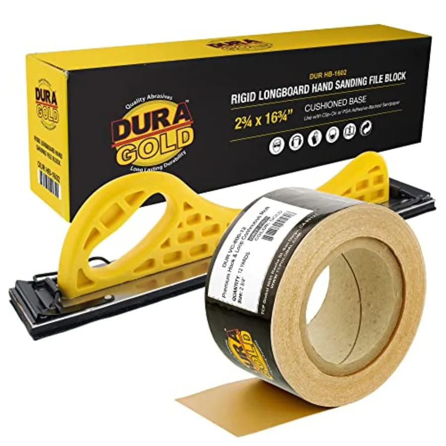 

Pro Series Longboard Hand Sanding File Sander Block - Hook and Loop Backing and PSA Backing Adapter Pad and 800 Grit PSA Longbo