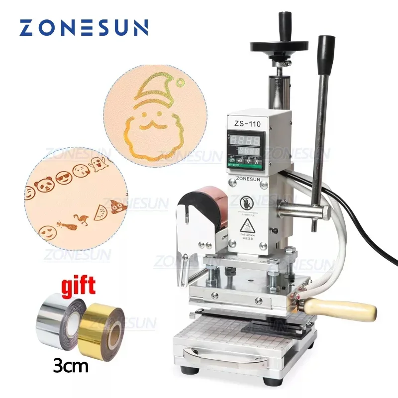 ZONESUN ZS-110 Stamping Machine Digital Hot Foil Hand Held Aluminum Iron Plate Brass Mold Leather Paper Plastic Bronzing Tool