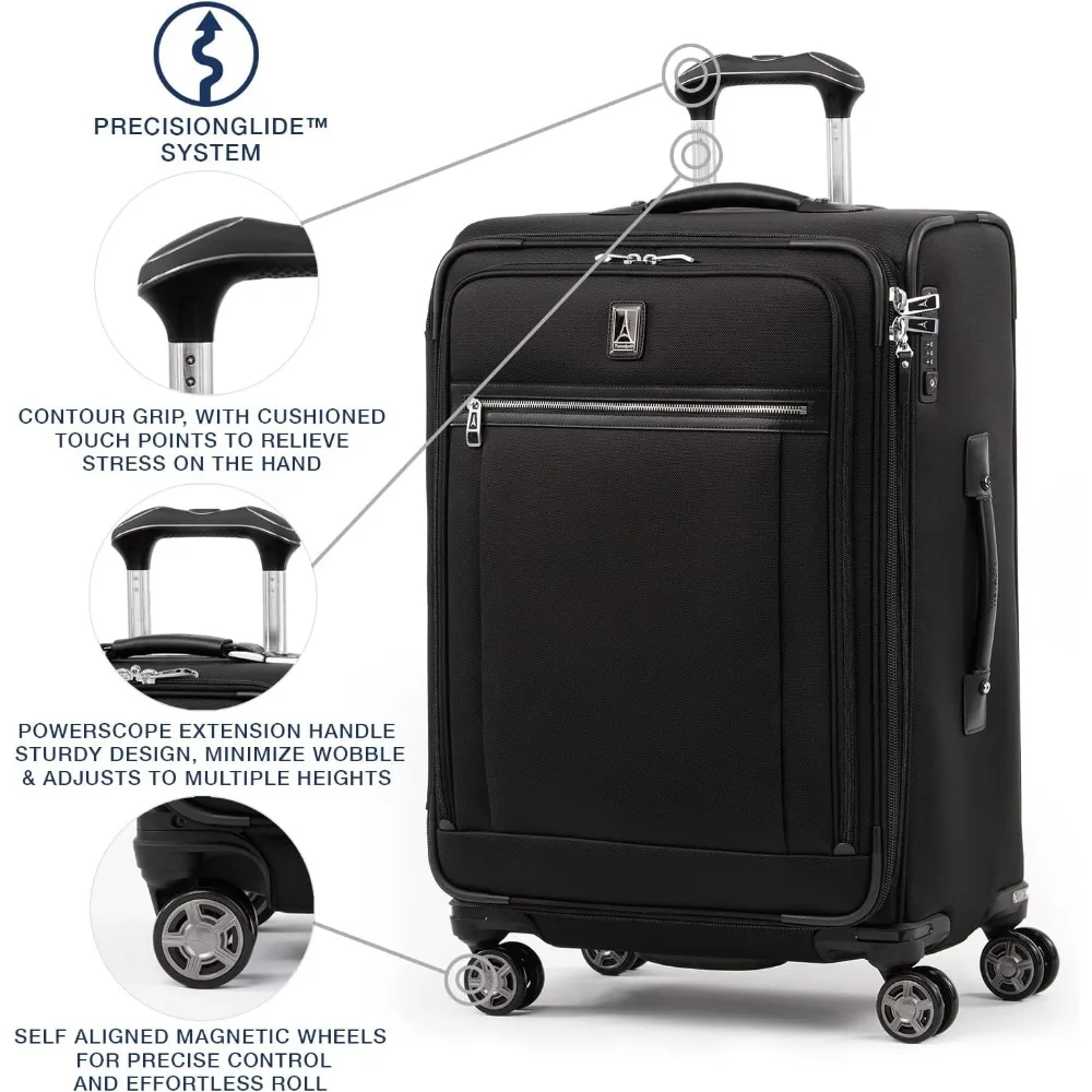 Platinum Elite Softside Expandable Checked Luggage, 8 Wheel Spinner Suitcase, TSA Lock, Men and Women, Shadow Black,