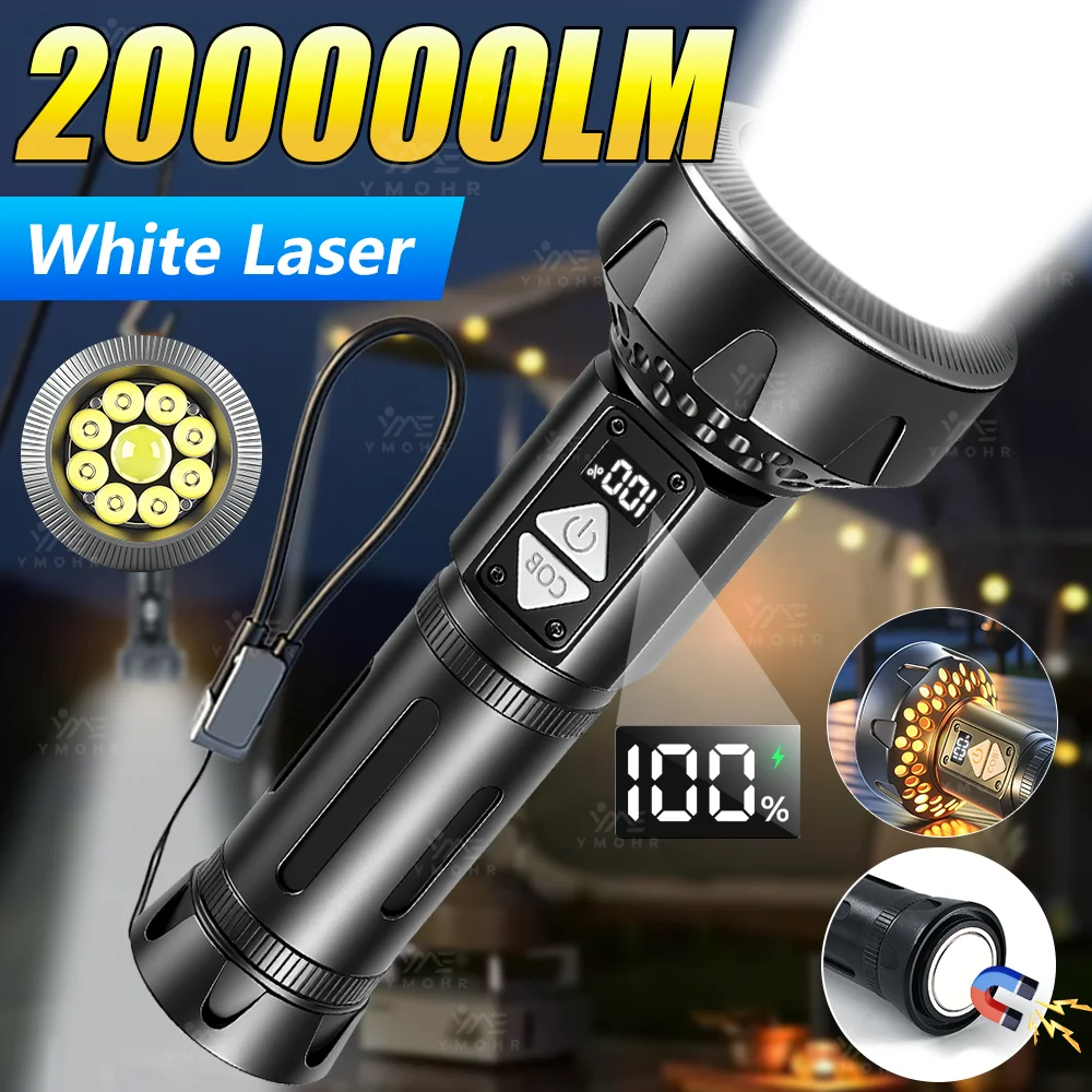

6000000LM Rechargeable LED Flashlight 13 Modes White Flash Light Emergency Tactical Light Portable Magnetic Camping Hiking Lamp