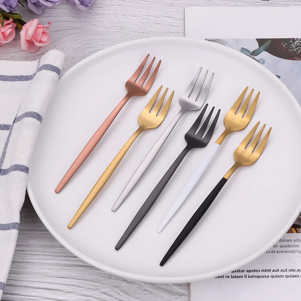 3/6 Pieces Gold Fruit Fork Stainless Steel Coffee Tea Fork Set Ice Cream Cake Dessert Mini Fork Afternoon Party Black Cutlery