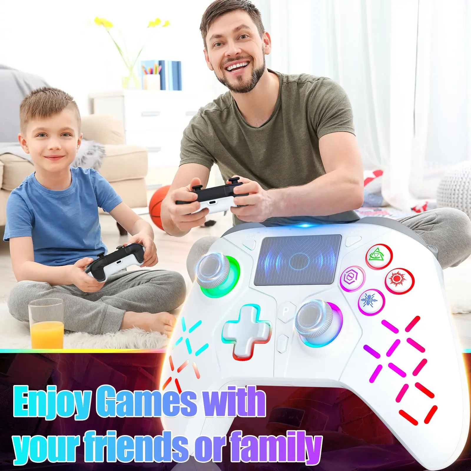 وحدة تحكم Bonadget اللاسلكية لوحدة تحكم Gamepad Ps5/Pc مع وظيفة برمجة الاهتزاز ذات الإحساس المزدوج Turbo
