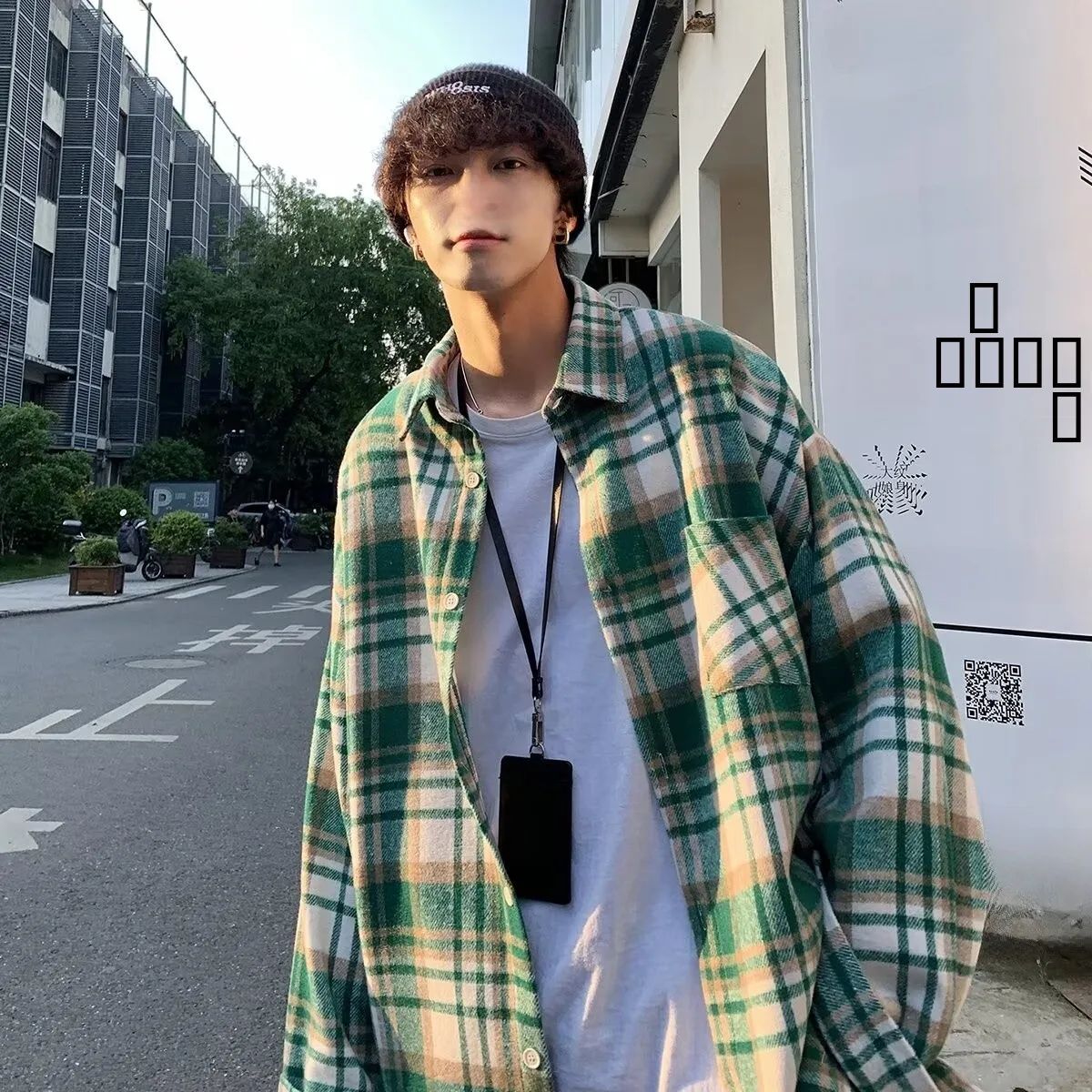 

Весенняя мужская рубашка большого размера в клетку с длинным рукавом, модная японская рубашка-жакет, плотный топ 250 г/м²