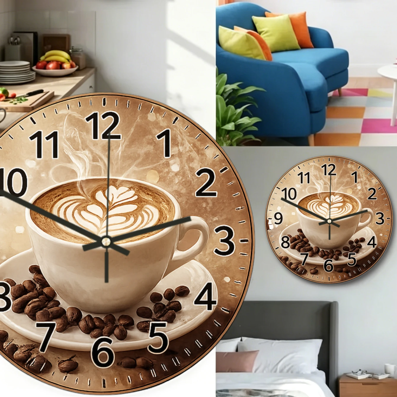 Retro Coffee Round Acrylic Round Silent Hanging Wall Clock Suitable For Living Room Office Study Room, Bedroom, Home Decoration