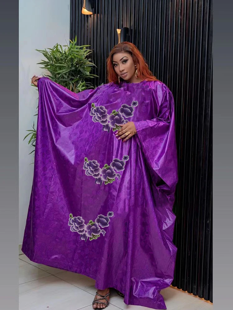 

Purple Large Size Bazin Riche Turkey Dresses For African Ankara Women Dashiki Robe Daily Party Clothing Bazin Riche Dress