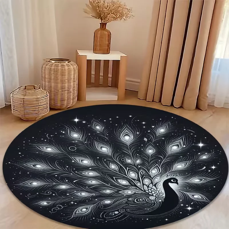 Round Lovely Lovebird Floral Heart Area Rug Colorful Parrot Romantic Flower Pattern Decor Carpet For Bedroom