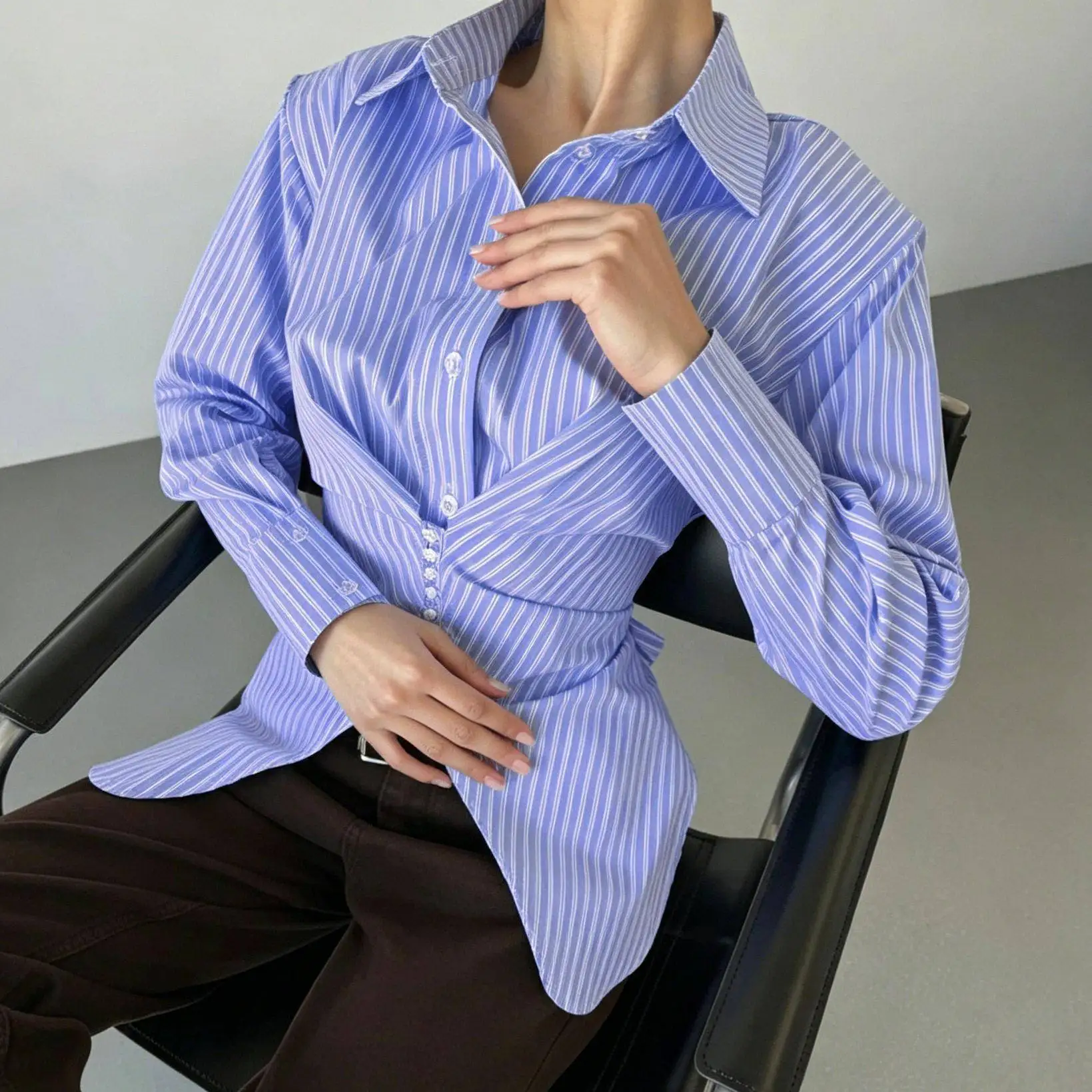 

American Style Slim Fit Long Sleeve Striped Shirt Women's 2026 Cross-Border Design Sense Commute Top Unisex Cotton Shirt