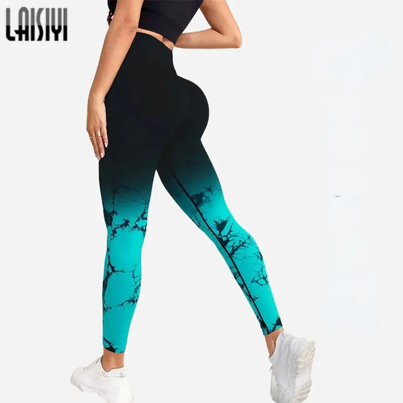 High Waist Push Up LAISIYI Gradient Gym Pants Woman Tights Sexy Fitness Workout Legging Sports Clothing Women Seamless Leggings