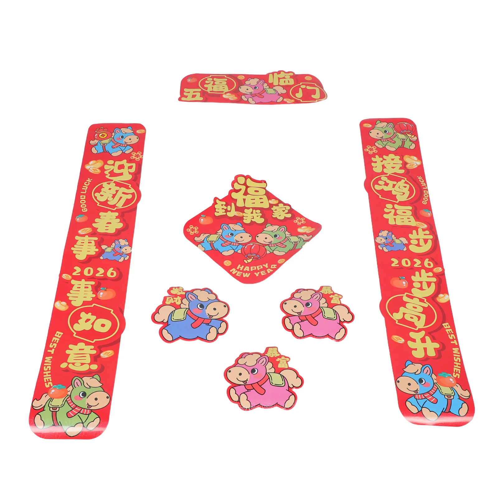 

6pcs Horse Spring Festival Couplets 2026 Chinese New Year Door Banner Wall Sticker Set Lunar New Year Decor For Front Door