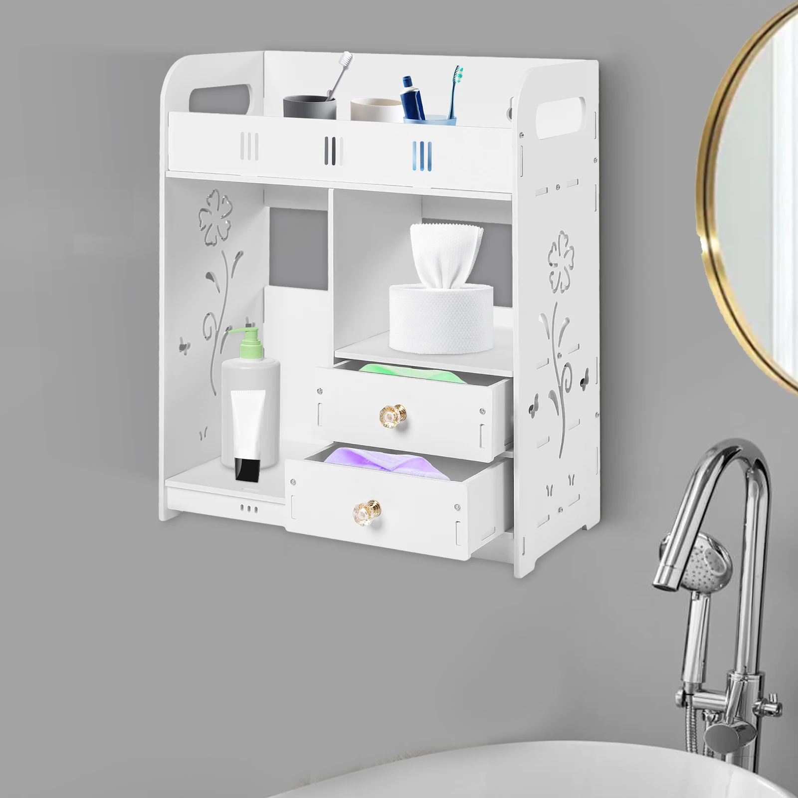

White Wall Cabinet Bathroom Wall Mounted Wall Cabinet with 2 Drawers for Bathroom Storage Medicine Cabinet Bathroom Organizer