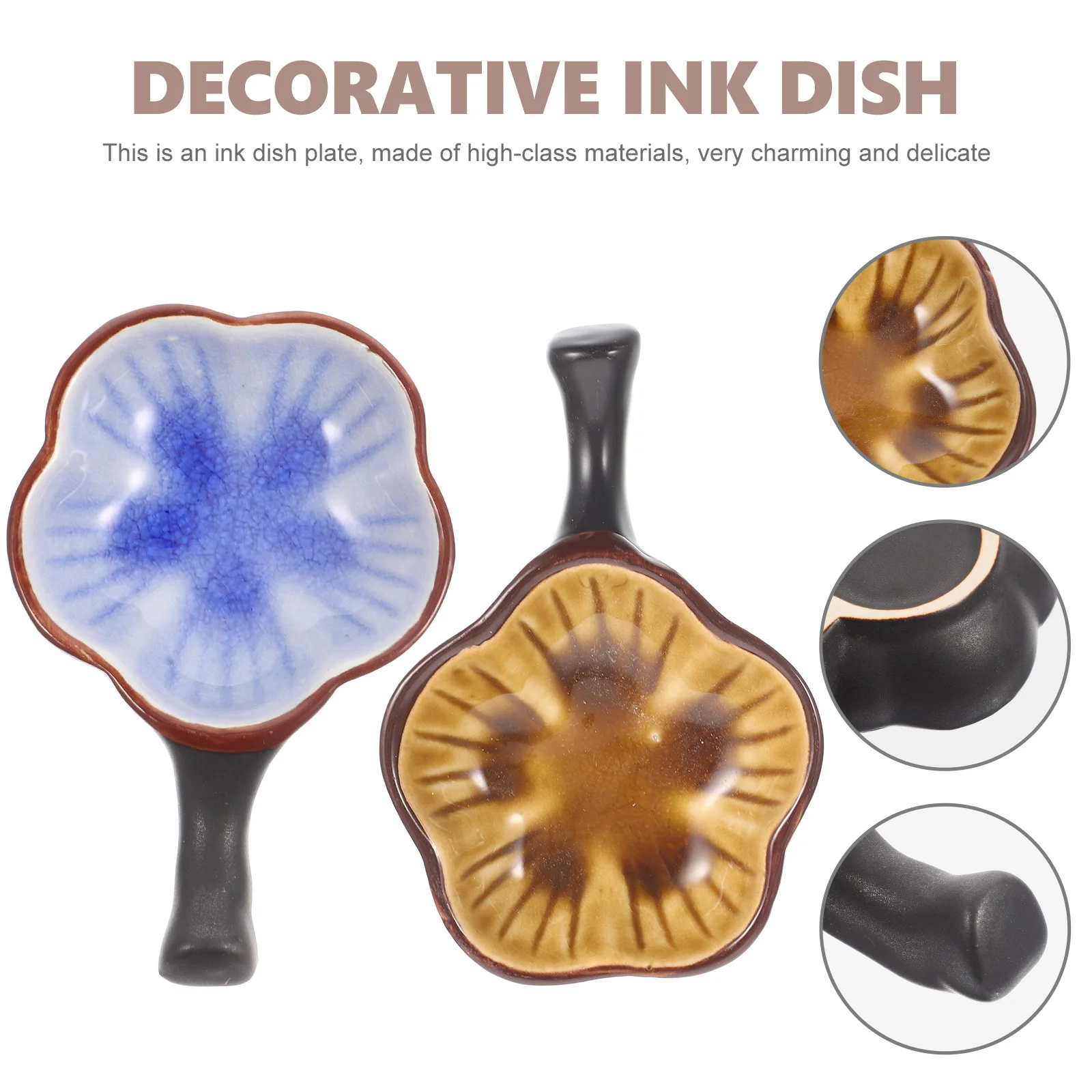 

2Pcs Ink Dish Plate Ceramic Inkwell Decorative Ink-Stone Ornament Calligraphy Accessory Brush Pen Holder Home Desk Decor
