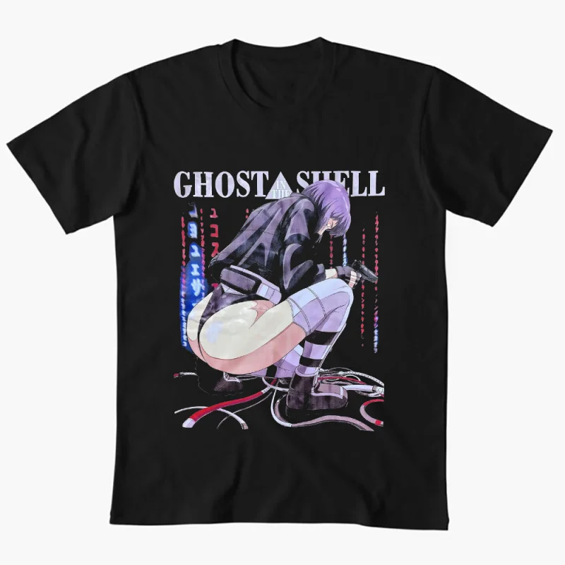 Ghost in The Shell Anime Graphic T‑Shirt Motoko Kusanagi Unisex Cotton Short Sleeve Men Women Cyberpunk Retro Manga Casual Tops