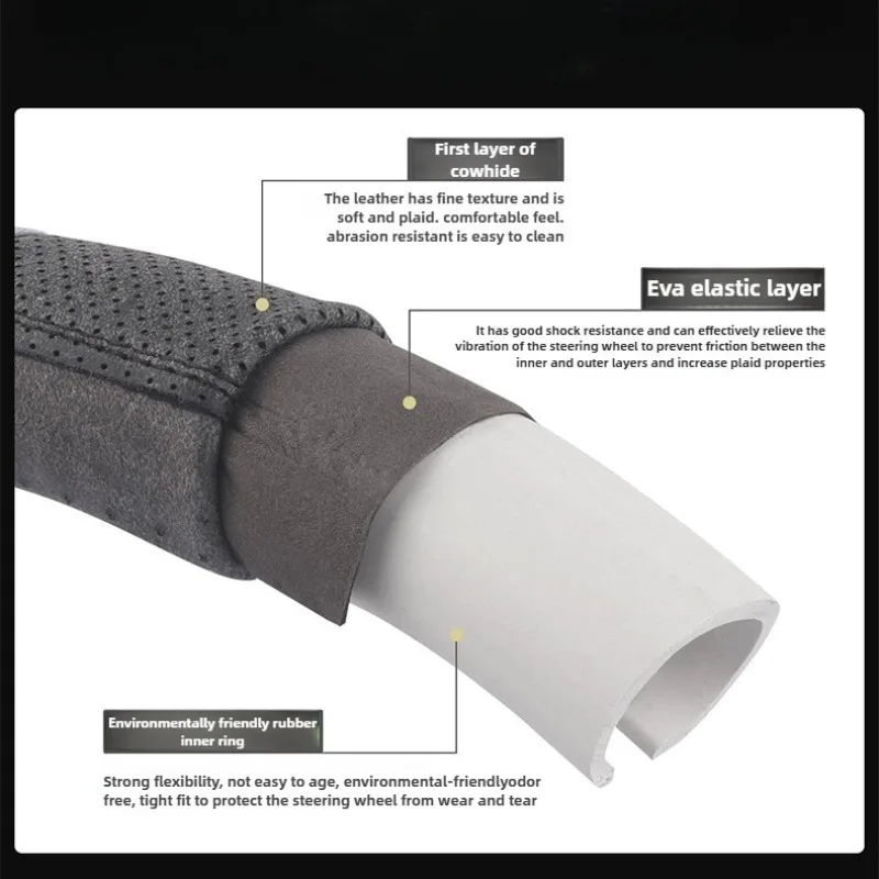 Top Layer Leather Car Steering Wheel Cover Universal 38cm Leather Car Steering Wheel Cover Anti-slip Steering Wheels Accessories