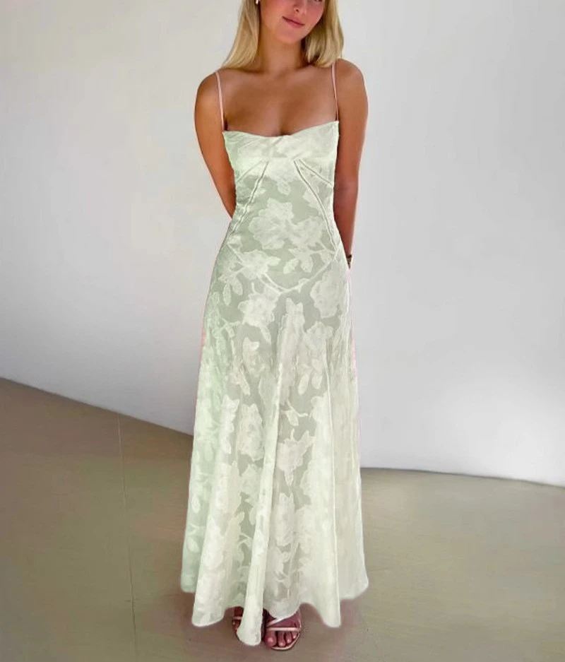 Zielona żakardowa elegancka sukienka damska bez rękawów letnie wakacje impreza Streetwear odzież Lady Chic Vestidos Bodycon