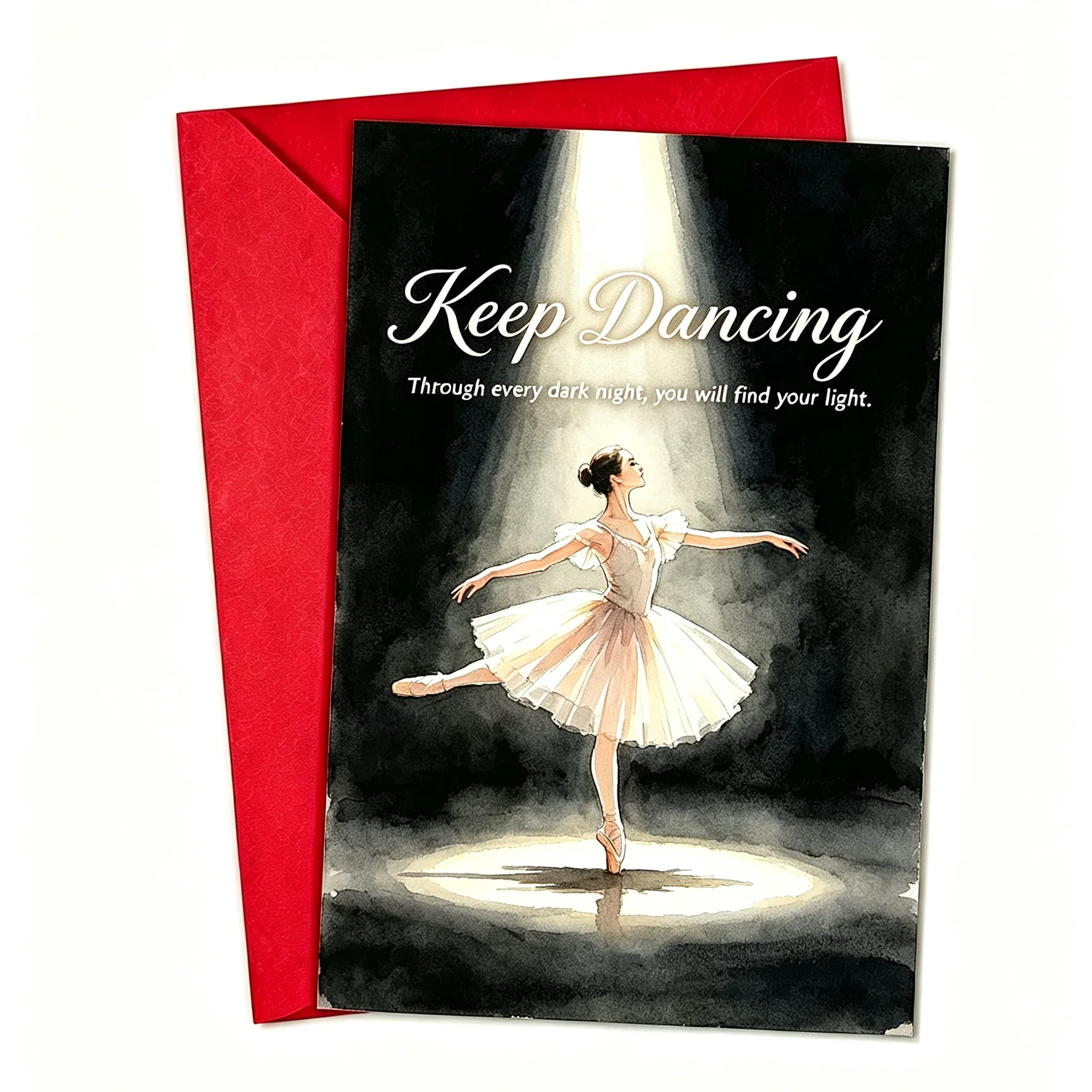 Carte de Vœux Inspirante Danseuse Aquarelle avec Enveloppe Rouge Continuez à Danser Carte d'Encouragement Cadeau Anniversaire pour Danseuse