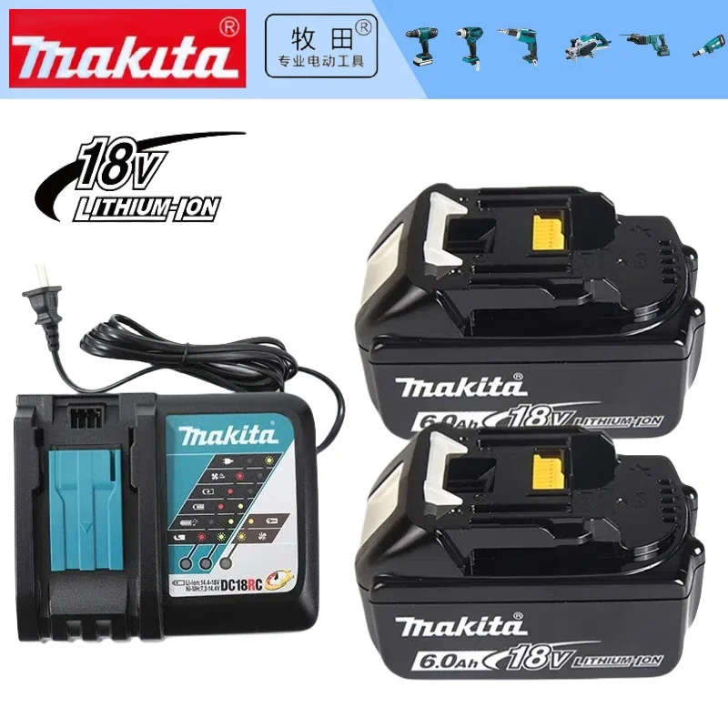 Original Makita 18V 6A Rechargeable Power Tools Battery 18V makita with LED Li-ion Replacement LXT BL1860B BL1860 BL1850 Charger