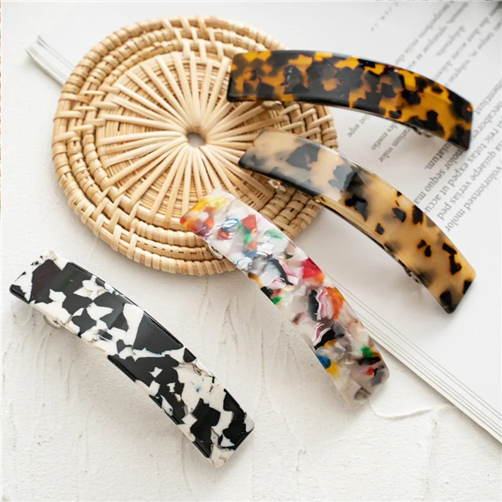 Vintage Leopard Print Acetate Spring Clip Elegant Women Geometric Colorful Barrette Tortoiseshell Hair Clip Diy Hair Accessories