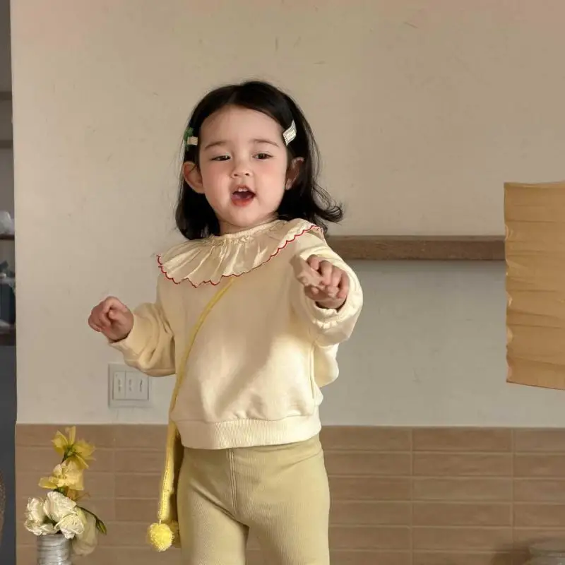Spring New Baby Girl Long Sleeve T Shirts Solid Girls Sweatshirt Cute Lace Lapel Blouse Infant Cotton Loose Tops Toddler Clothes