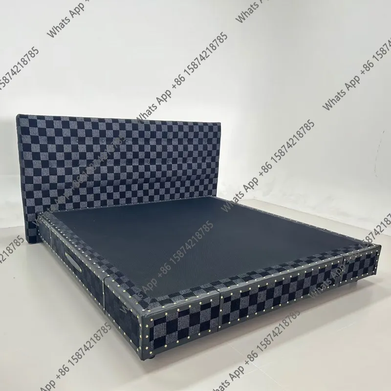 

Italian minimalist modern simple fabric bed with luxury high-end bed frame double master bedroom high bedhead